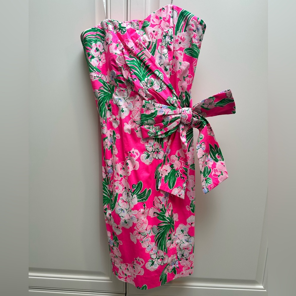Lilly Pulitzer Stela Strapless bow dress. Size 2. Pink floral